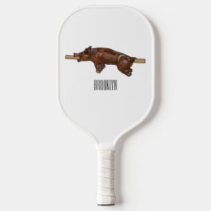 Pig roast / hog roast cartoon illustration pickleball paddle