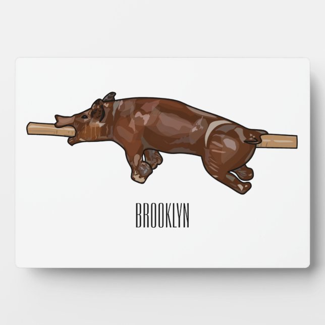 Pig roast / hog roast cartoon illustration plaque (Front)