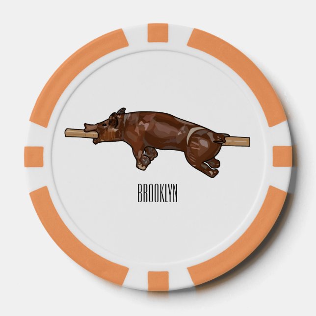 Pig roast / hog roast cartoon illustration poker chips (Front)