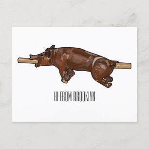 Pig roast / hog roast cartoon illustration postcard