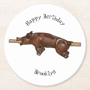 Pig roast / hog roast cartoon illustration round paper coaster