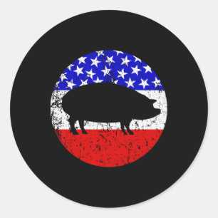 Pig Roast Retro Style Bbq Cookout American Flag Classic Round Sticker