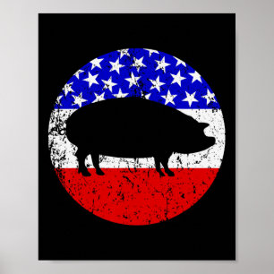 Pig Roast Retro Style Bbq Cookout American Flag Poster