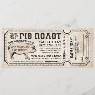 Pig Roast Ticket Invitations with Raffle Ticket v1