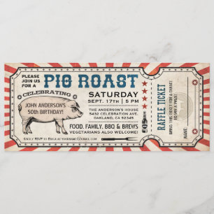 Pig Roast Ticket Invitations with Raffle Ticket v2