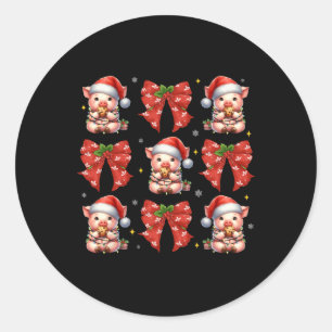 Pig Santa Christmas Coquette Bow Farm Animal Pig F Classic Round Sticker