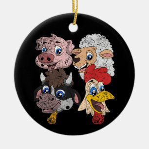 Pig Sheep Cow Chicken Kids Toddlers Funny Farm Squ Ceramic Tree Decoration
