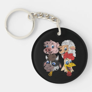 Pig Sheep Cow Chicken Kids Toddlers Funny Farm Squ Key Ring