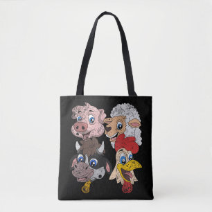 Pig Sheep Cow Chicken Kids Toddlers Funny Farm Squ Tote Bag