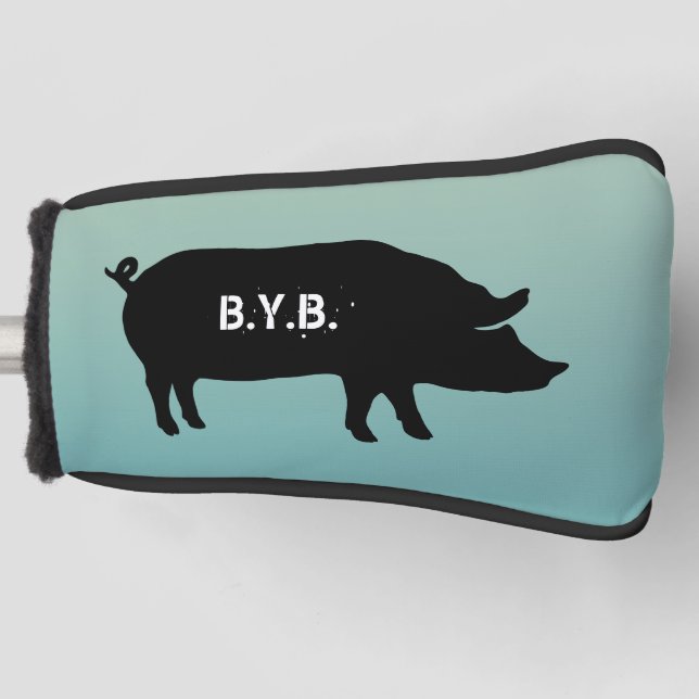 Pig Silhouette with Custom Text Golf Head Cover (Front)