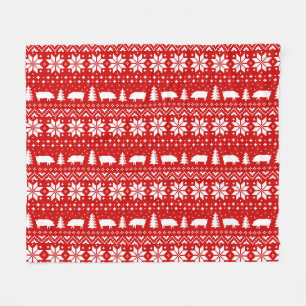 Pig Silhouettes Christmas Holiday Pattern Festive Fleece Blanket