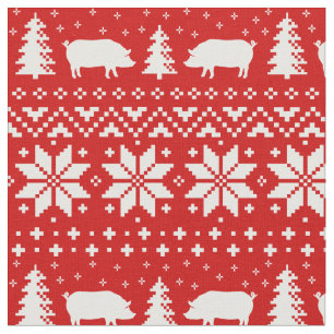 Pig Silhouettes Christmas Pattern Fabric