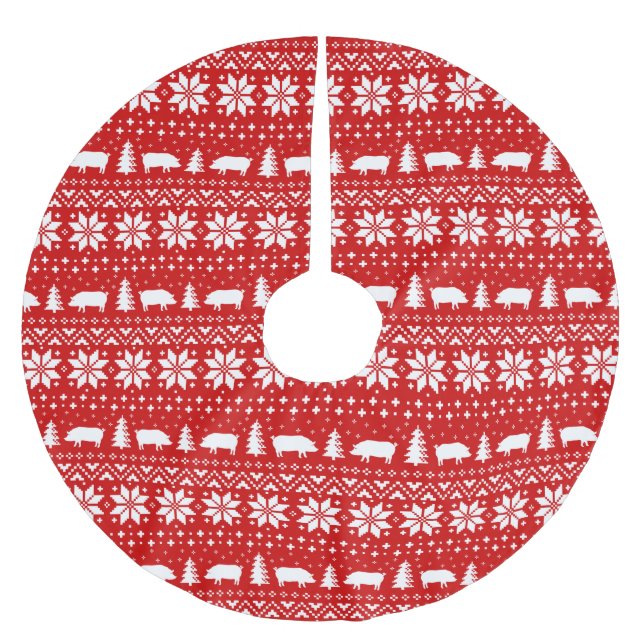 Pig Silhouettes Christmas Sweater Pattern Brushed Polyester Tree Skirt (Front)