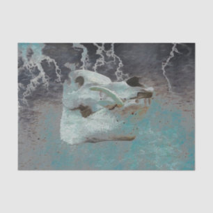 Pig Skull Teal Grey Vintage Texture Decoupage Tissue Paper