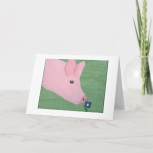 Pig smelling Flower Card