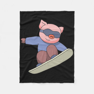 Pig Snowboarding Ski Sports Winter Fleece Blanket