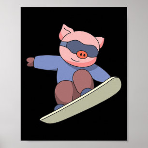 Pig Snowboarding Ski Sports Winter Poster