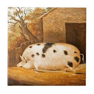 Pig Spotted Hog Vintage Farm Painting Tile