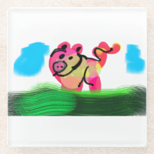 Pig spring glass coaster