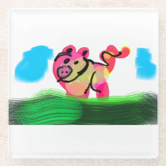 Pig spring  glass coaster (Front)