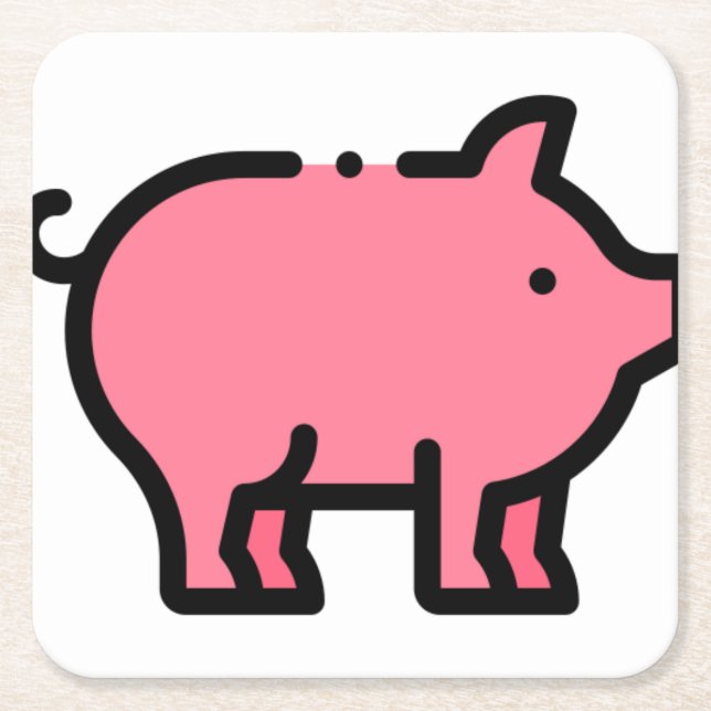 Pig Square Paper Coaster (Front)