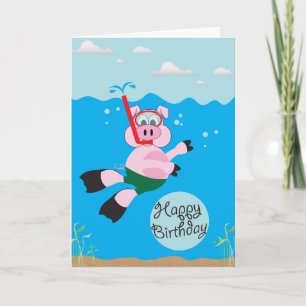 Pig Swimming - Happy Birthday Greeting Card