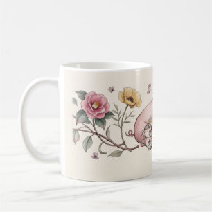 Pig Teapot Camellia Watercolor Tea Time Mug