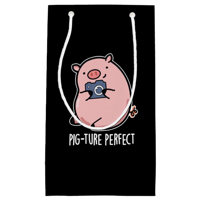 Pig-ture Perfect Funny Photography Pig Pun Dark BG Small Gift Bag (Front)