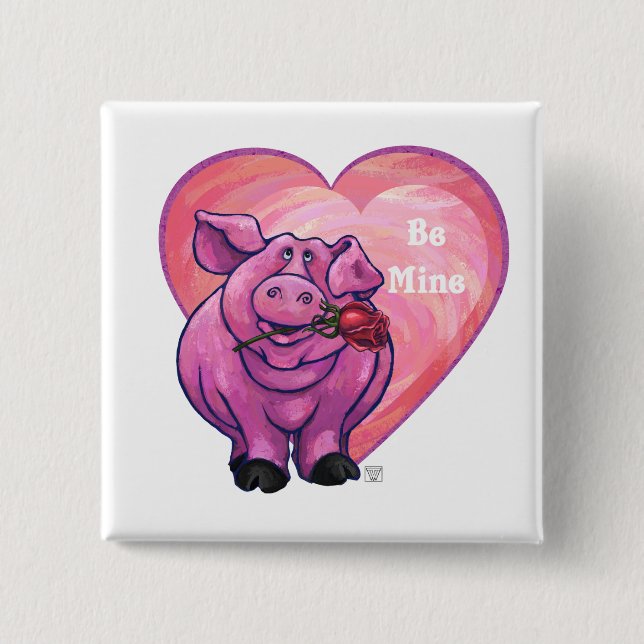 Pig Valentine's Day 15 Cm Square Badge (Front)
