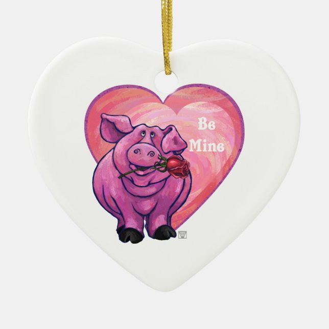 Pig Valentine's Day Ceramic Tree Decoration (Front)