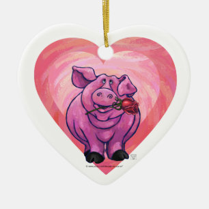Pig Valentine's Day Ceramic Tree Decoration