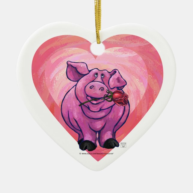 Pig Valentine's Day Ceramic Tree Decoration (Front)