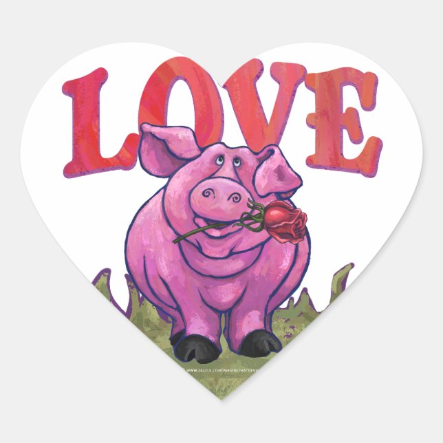 Pig Valentine's Day Heart Sticker (Front)