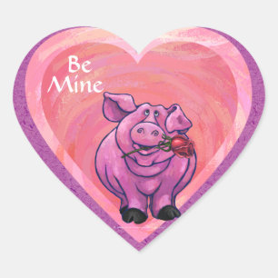 Pig Valentine's Day Heart Sticker