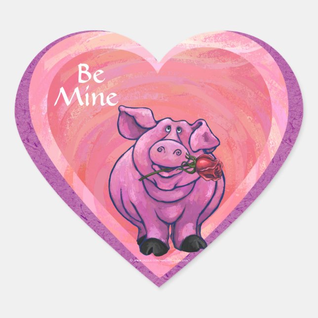 Pig Valentine's Day Heart Sticker (Front)