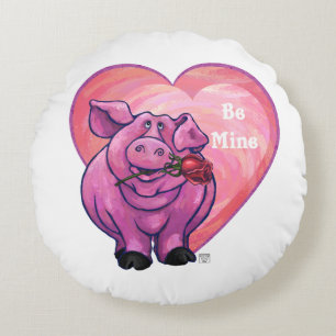 Pig Valentine's Day Round Cushion