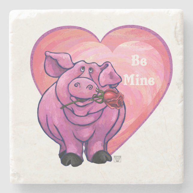 Pig Valentine's Day Stone Coaster (Front)