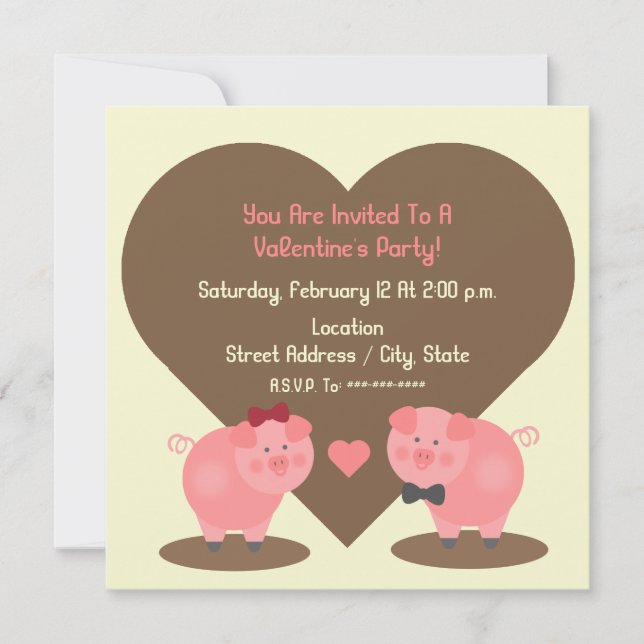 Pig Valentine's Party Invitation (Front)