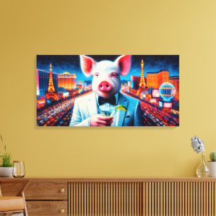 PIG-VEGAS NIGHTLIFE 4 CANVAS PRINT