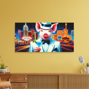 PIG-VEGAS NIGHTLIFE CANVAS PRINT