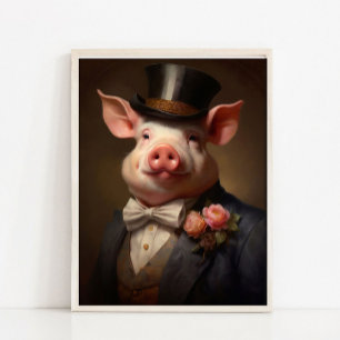 Pig Vintage Portrait, Victorian Animal Portrait Poster