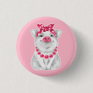 Pig wearing bandana 3 cm round badge