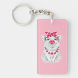 Pig wearing bandanna key ring