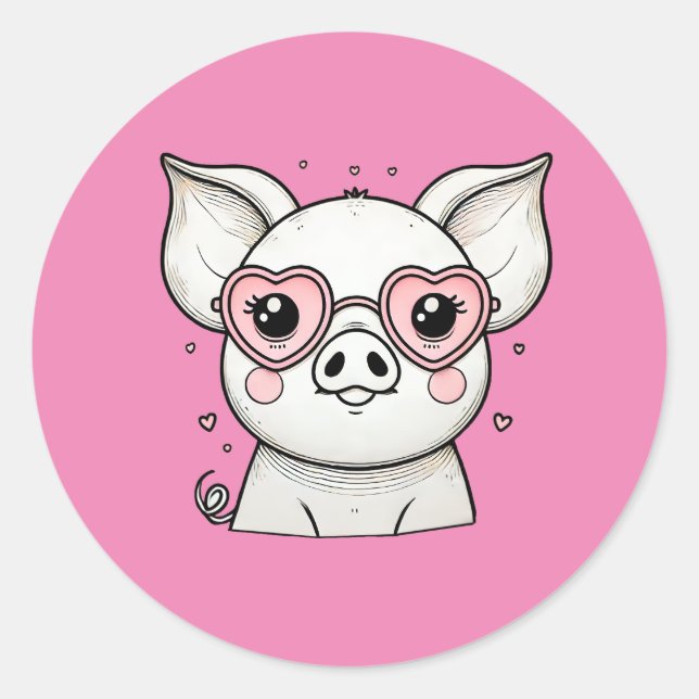 Pig Wearing Heart Shaped Sunglasses Classic Round Sticker (Front)