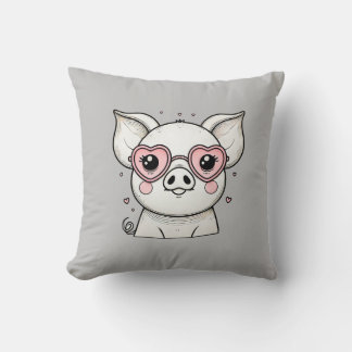 Pig Wearing Heart Shaped Sunglasses Cushion