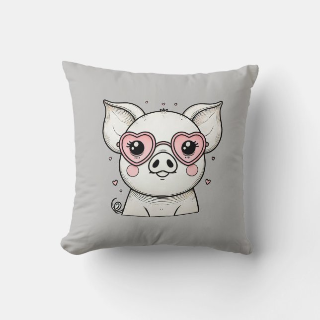 Pig Wearing Heart Shaped Sunglasses Cushion (Front)