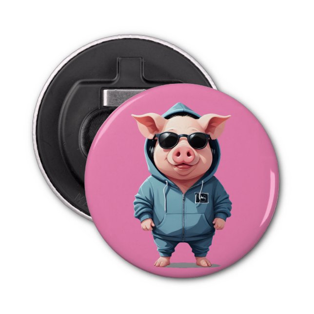 Pig Wearing Hoodie Funny Cool Animal Character Art Bottle Opener (Front)
