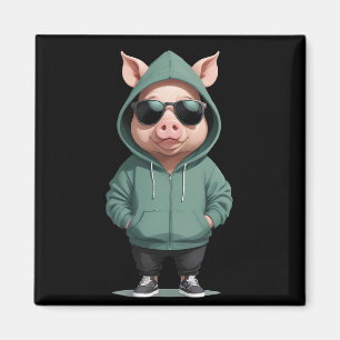 Pig Wearing Hoodie Funny Cool Animal Character  Magnet
