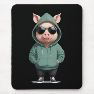 Pig Wearing Hoodie Funny Cool Animal Character  Mouse Mat