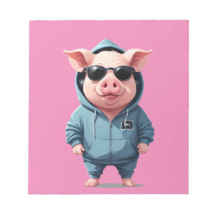 Pig Wearing Hoodie Funny Cool Animal Character Notepad